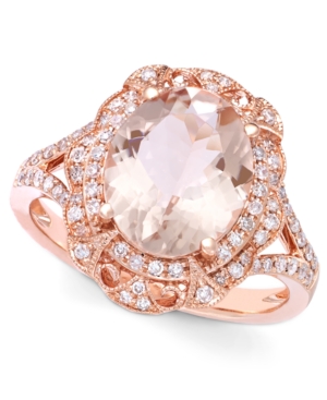 image of Blush by Effy Morganite (3-1/8 ct. t.w.) and Diamond (1/4 ct. t.w.) Oval Ring in 14k Rose Gold