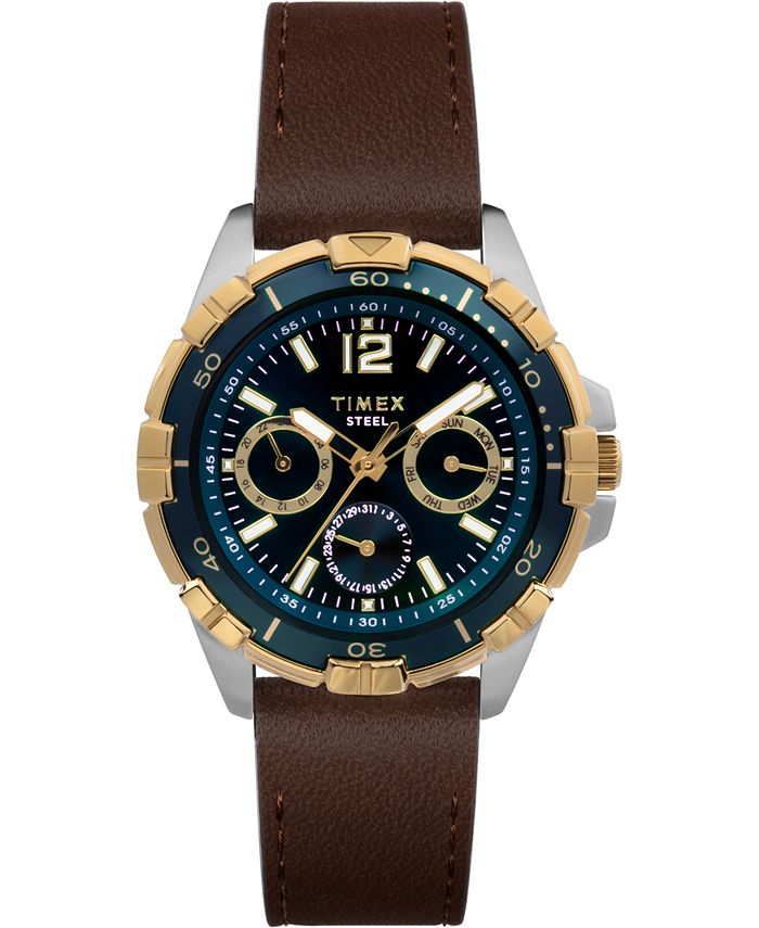 Timex Men s Quartz Analog Premium Dress Leather Brown Watch 44mm