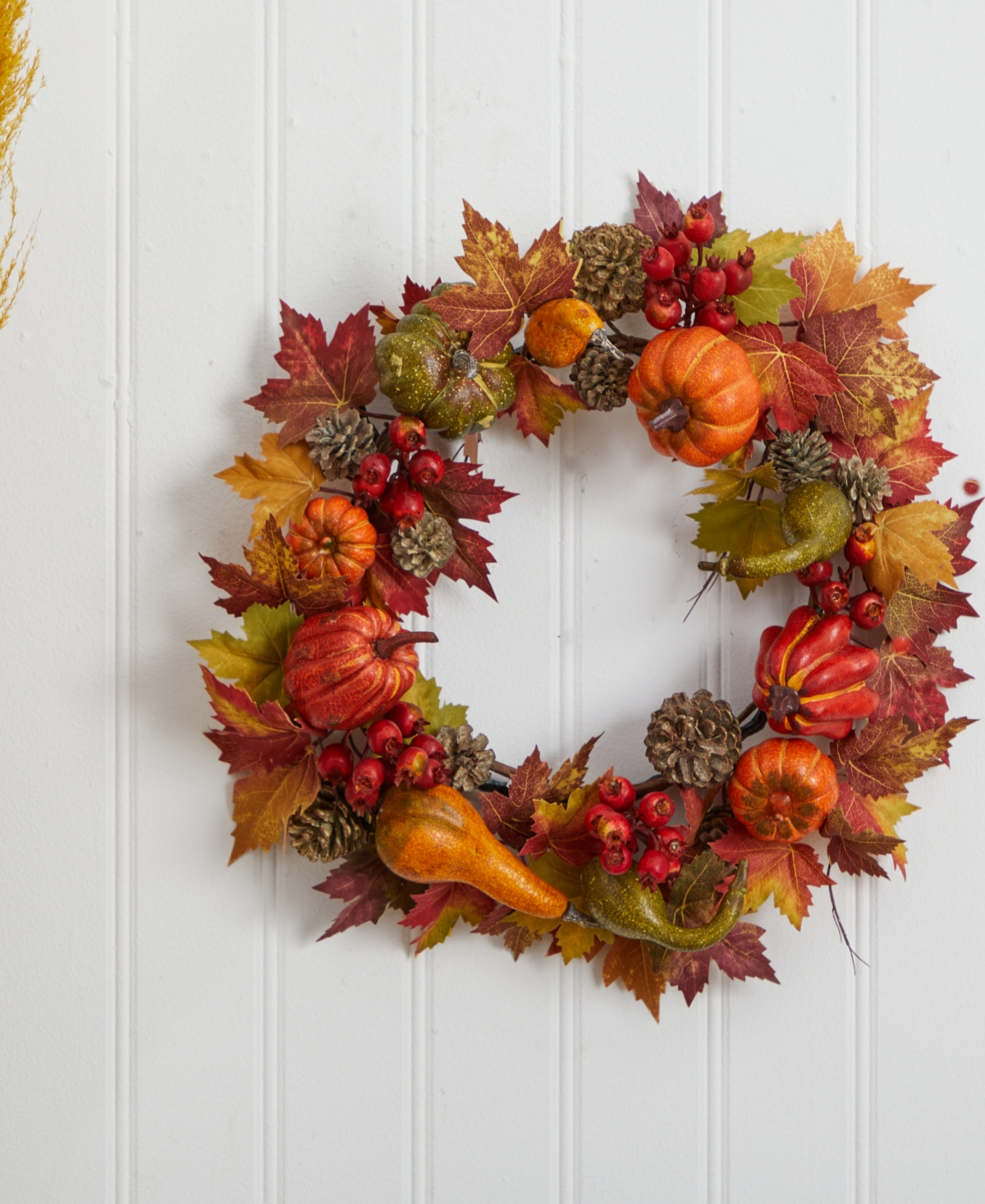 Nearly Natural Pumpkin, Gourd, Berry and Maple Leaf Wreath