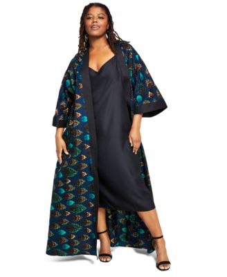 Besida Women s Fea Cotton Printed Maxi Duster Jacket Macy s