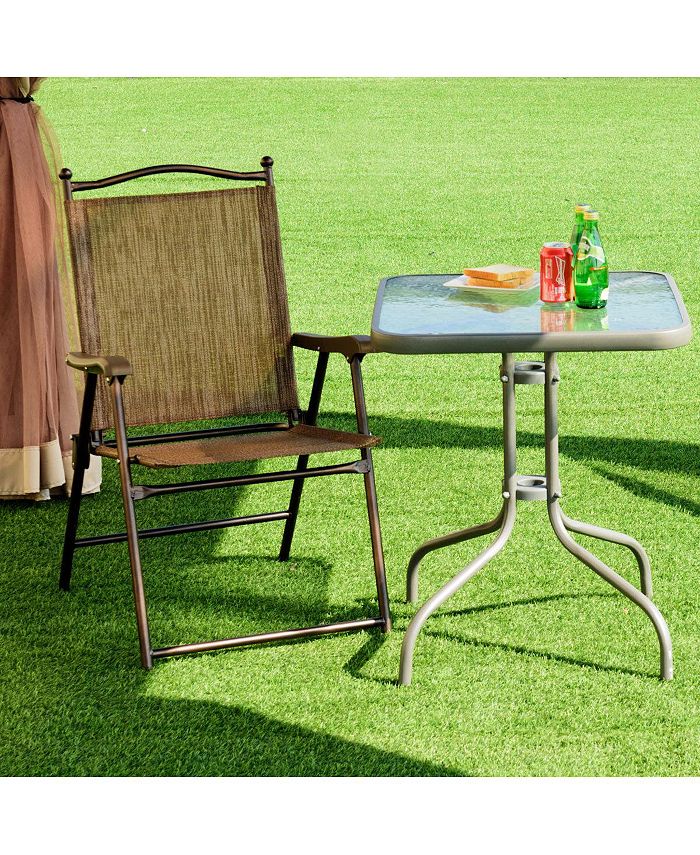 Costway Set of 2 Patio Folding Sling Back Chairs Camping Deck Garden