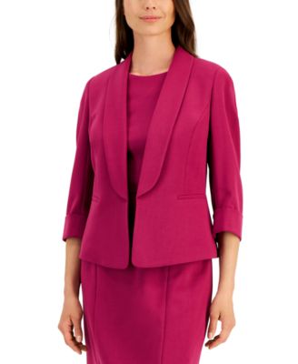 Kasper - Petite Stretch Crepe Shawl-Collar Open-Front Blazer