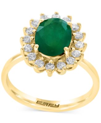 EFFY&reg; Sapphire (1-7/8 ct. t.w.) & Diamond (3/8 ct. t.w.) Halo Ring in 14k Gold (Also available in Emerald and White Gold)