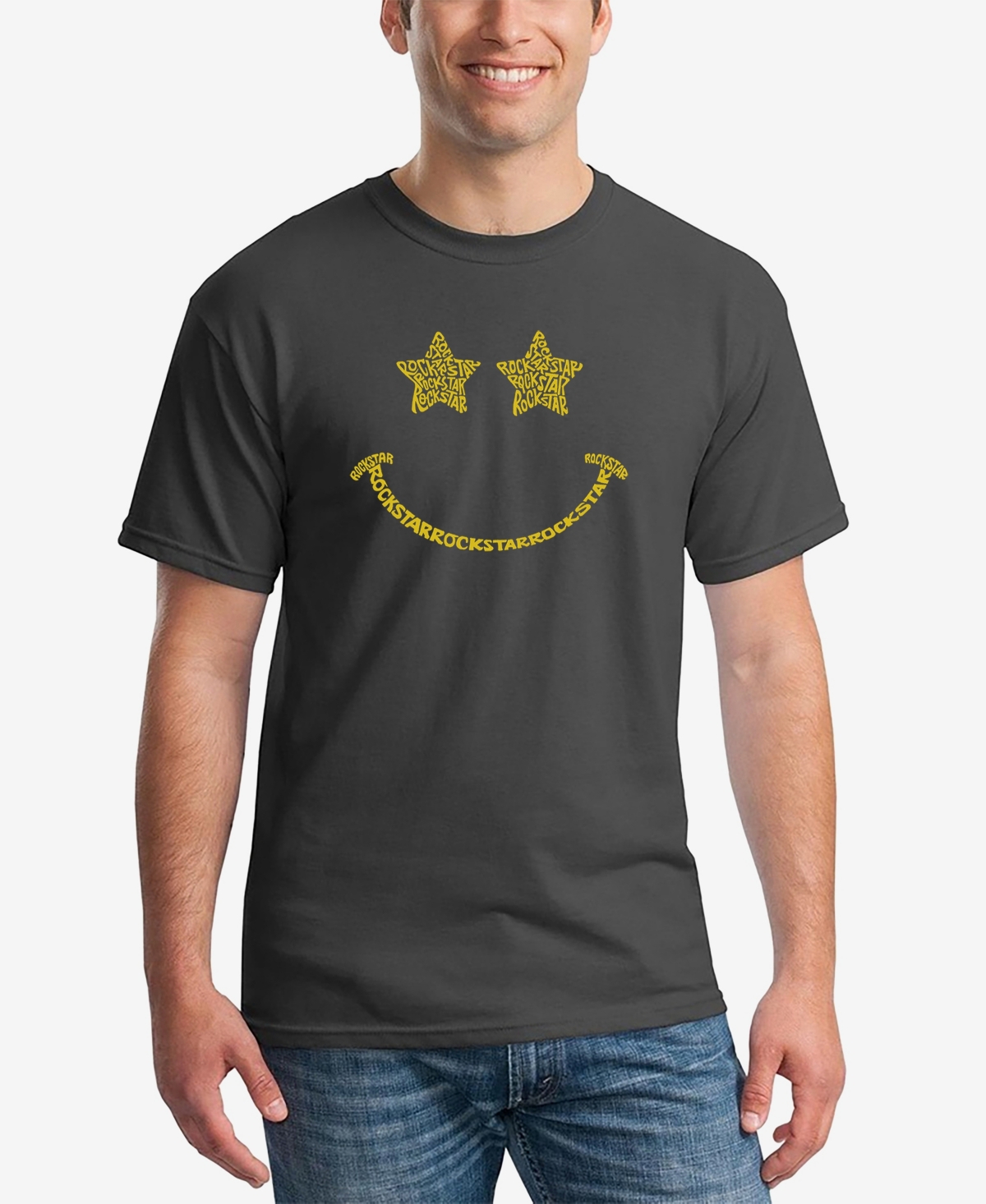 La Pop Art Men's Word Art Rockstar Smiley Short Sleeve T-shirt In Dark Gray
