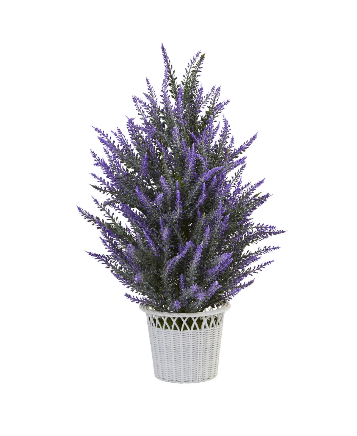 Artificial Lavender Plant in White Wicker Planter - Purple