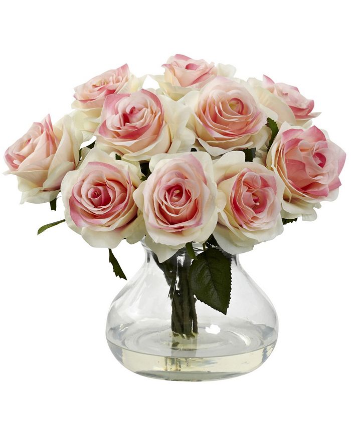 Nearly Natural Pink Rose Artificial Arrangement with Vase Macy's