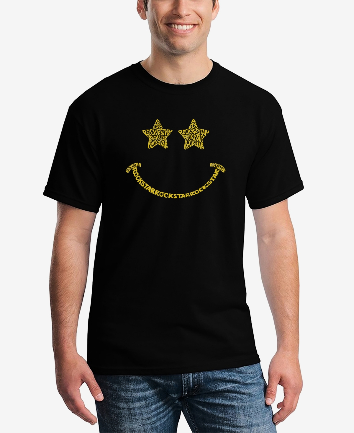 La Pop Art Men's Word Art Rockstar Smiley Short Sleeve T-shirt In Black