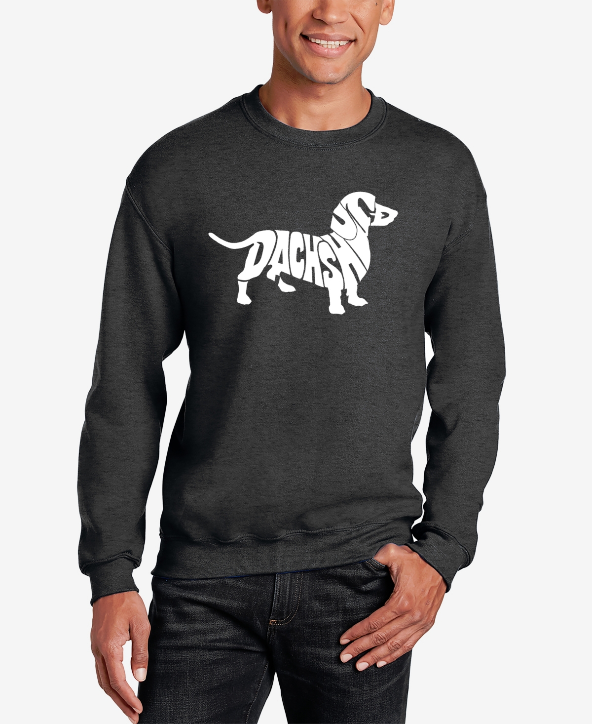 La Pop Art Men's Word Art Crewneck Dachshund Sweatshirt