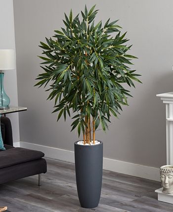Nearly Natural - 6.5' Bamboo Artificial Tree in Gray Cylinder Planter