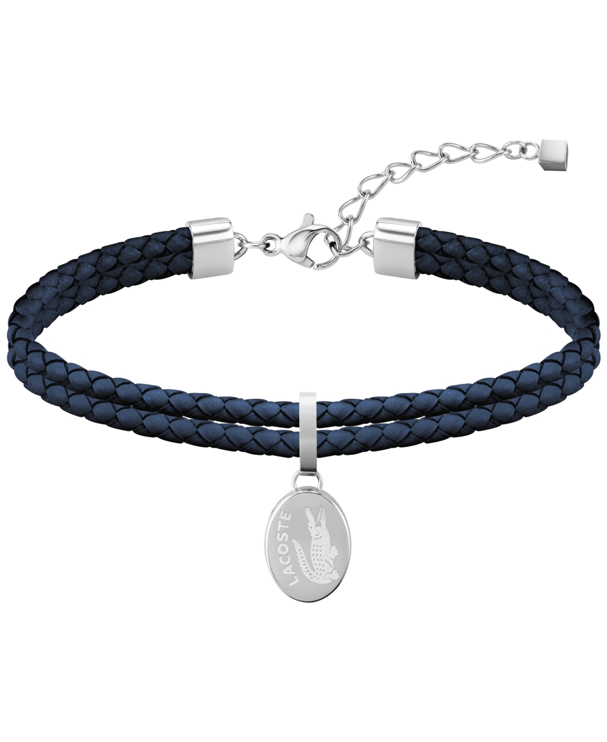 Lacoste Double Braided Navy Leather Charm Bracelet In Blue