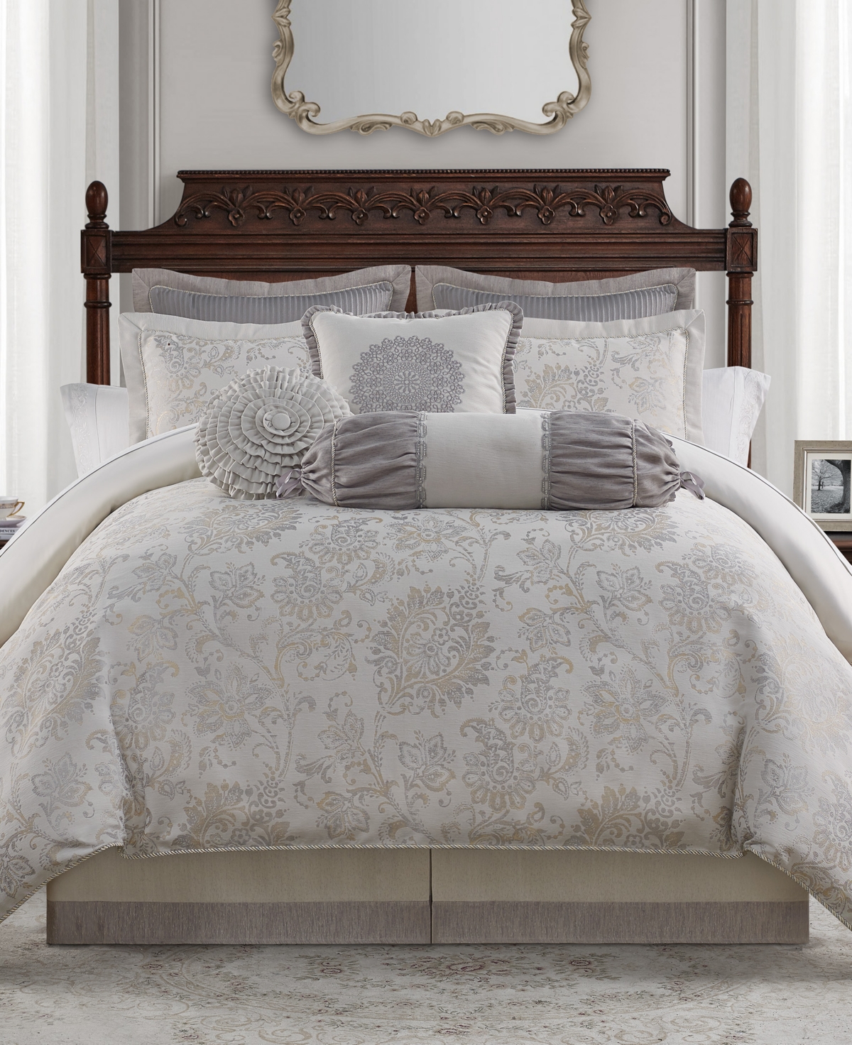 Waterford Ansonia 6 Piece Comforter Set, California King Bedding In Platinum