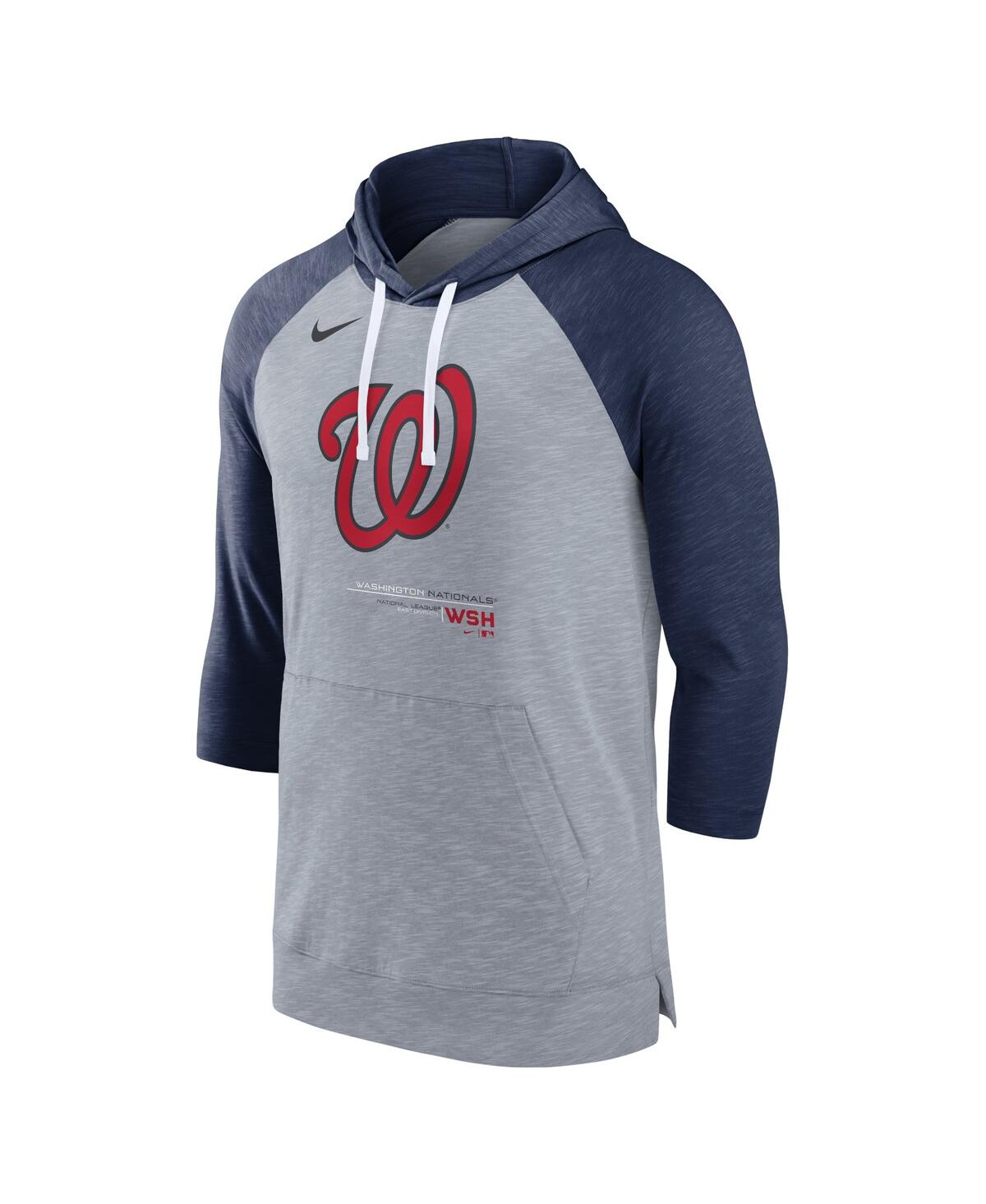 Men's Nike Heather Navy Washington Nationals Baseball Raglan 3/4-Sleeve Pullover Hoodie - Heather Navy