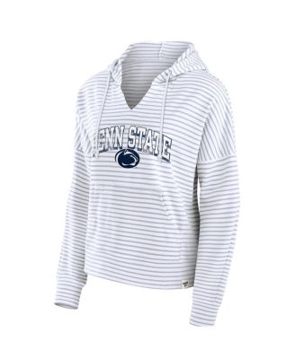 Women's White Penn State Nittany Lions Striped Notch Neck Pullover Hoodie