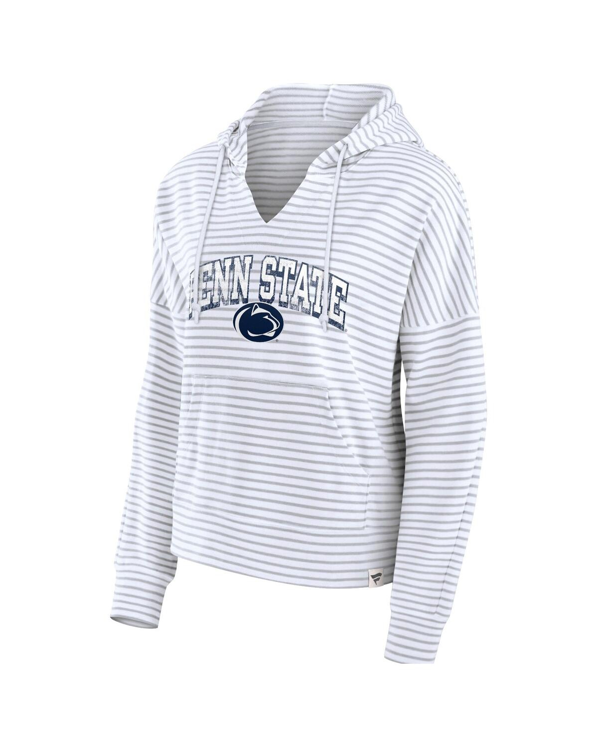 Fanatics Women's White/gray Penn State Nittany Lions Arch Logo Striped Notch Neck Pullover Hoodie In White