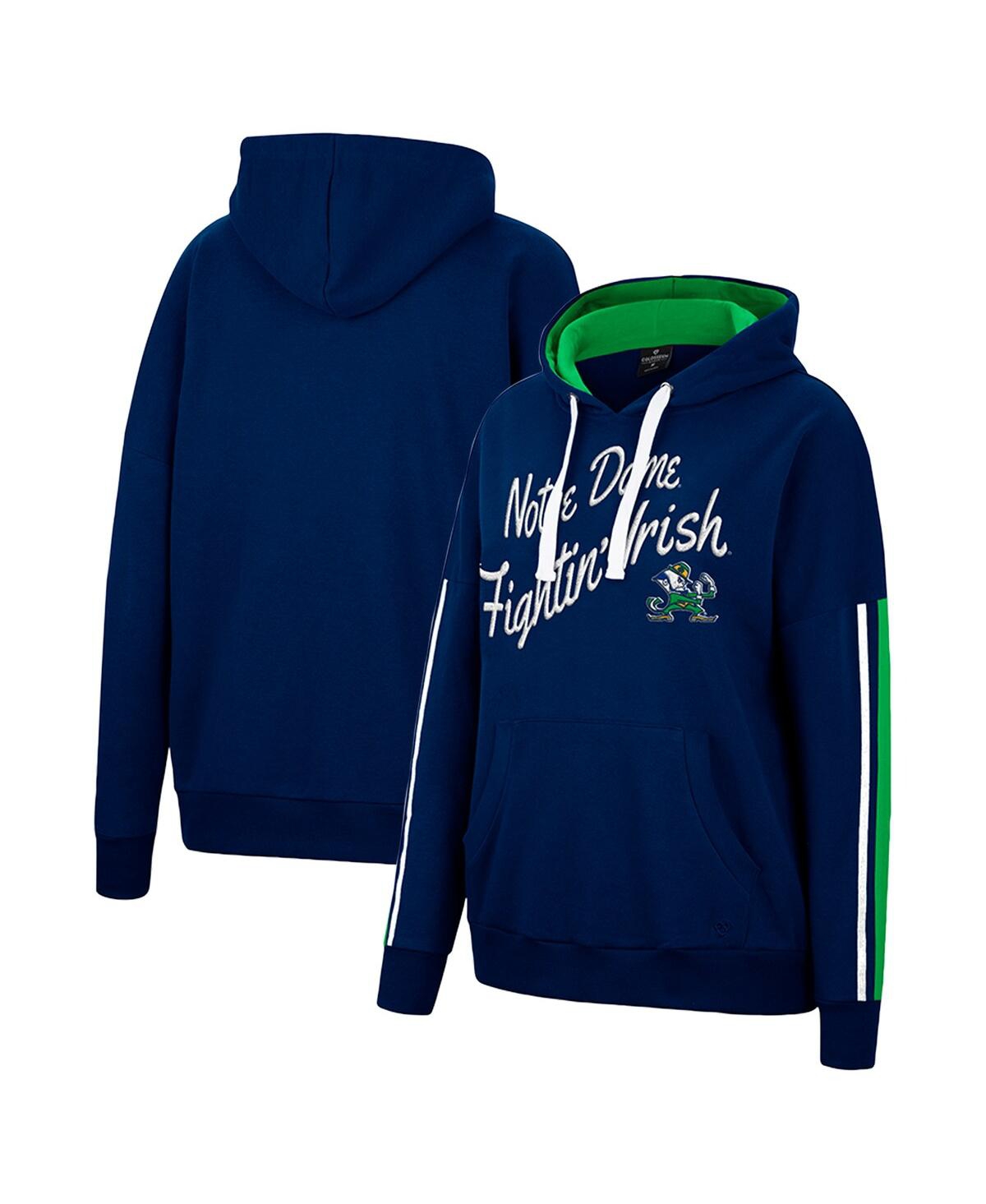 Women's ColosseumNotre Dame Fighting Irish Serena Oversized Sleeve Striping Pullover Hoodie - Navy