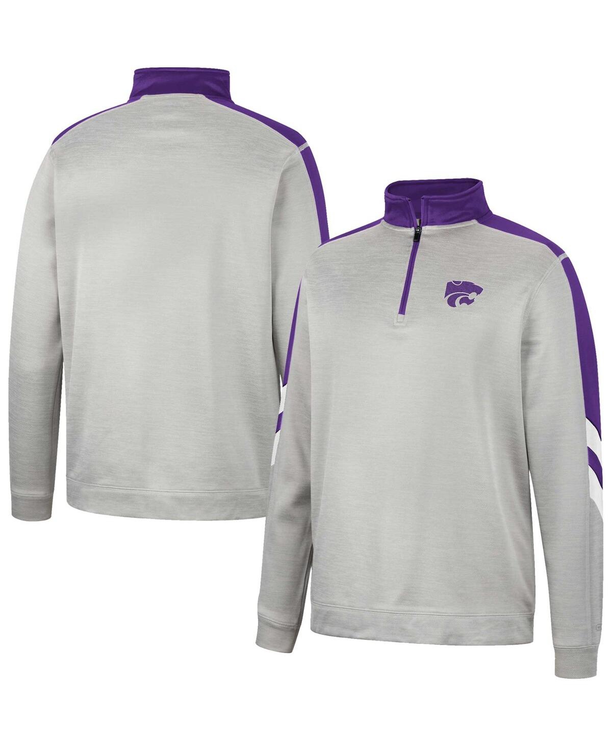Colosseum Men's  Gray, Purple Kansas State Wildcats Bushwood Fleece Quarter-zip Jacket In Gray,purple
