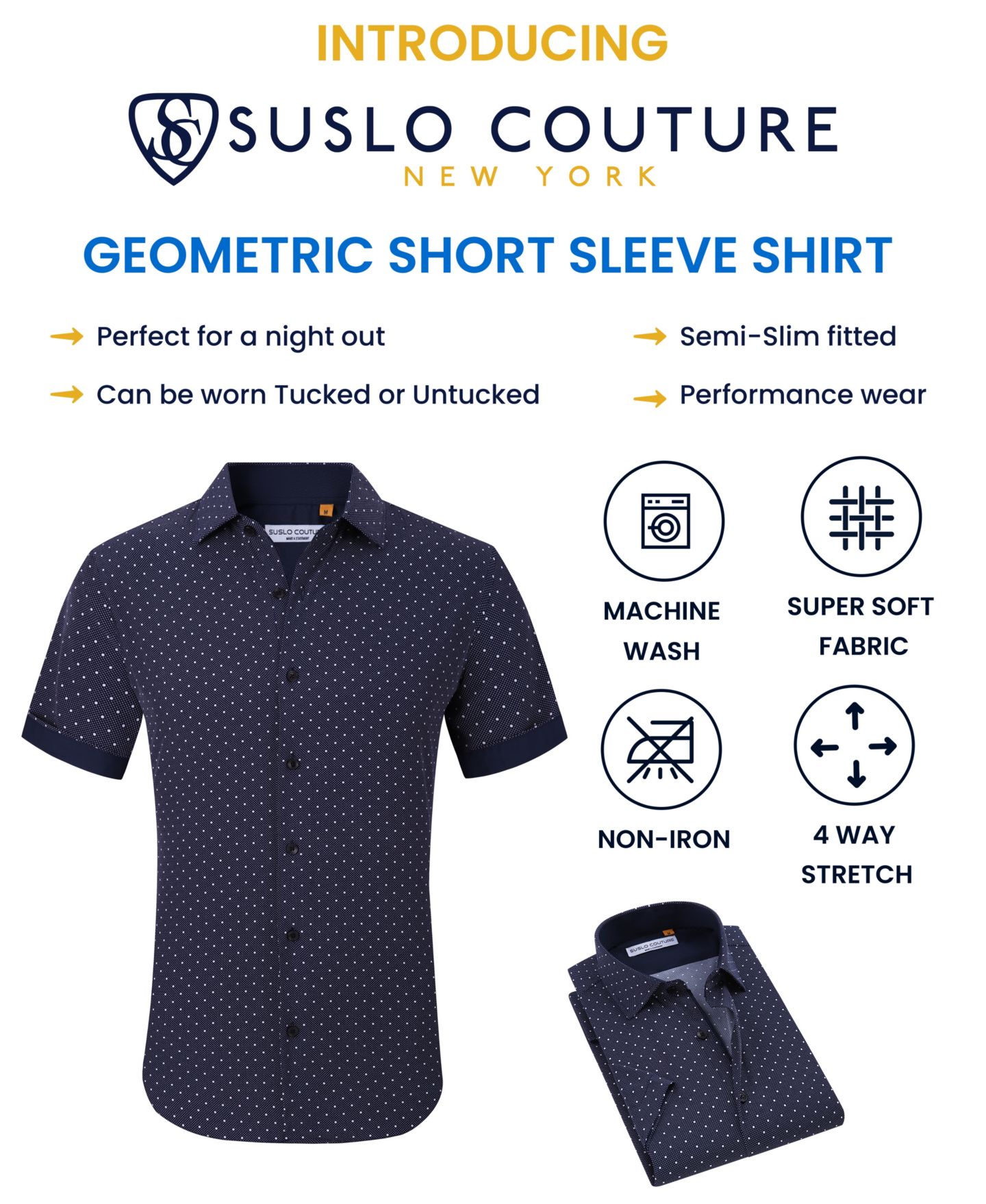 Мужская рубашка Suslo Couture Slim-Fit Geo-Print Performance, цвет: Чёрный, вариант 1 — фото 4