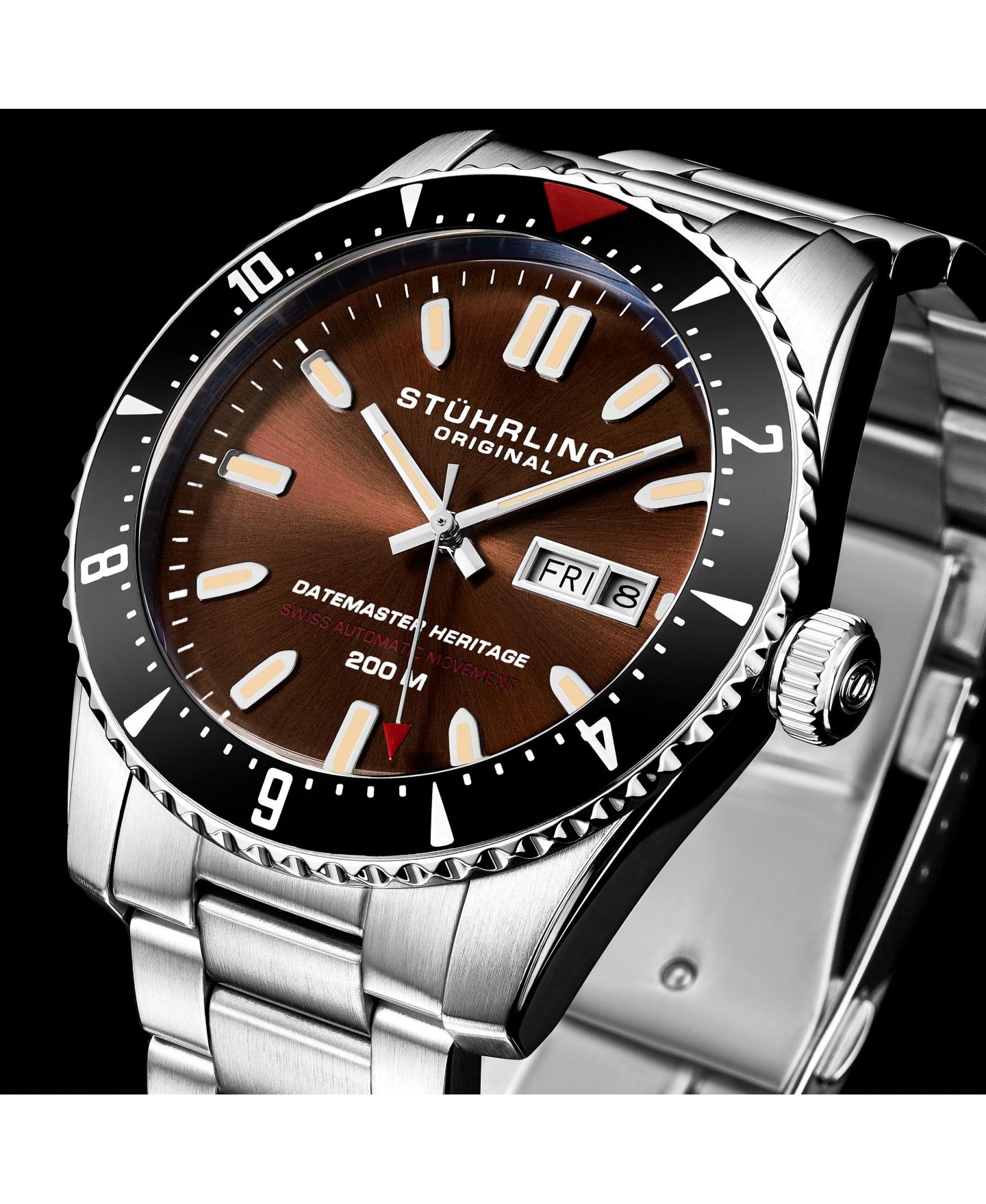 Мужские часы Stuhrling Aquadiver Silver-tone Stainless Steel, Brown Dial, 51mm Round — фото 2