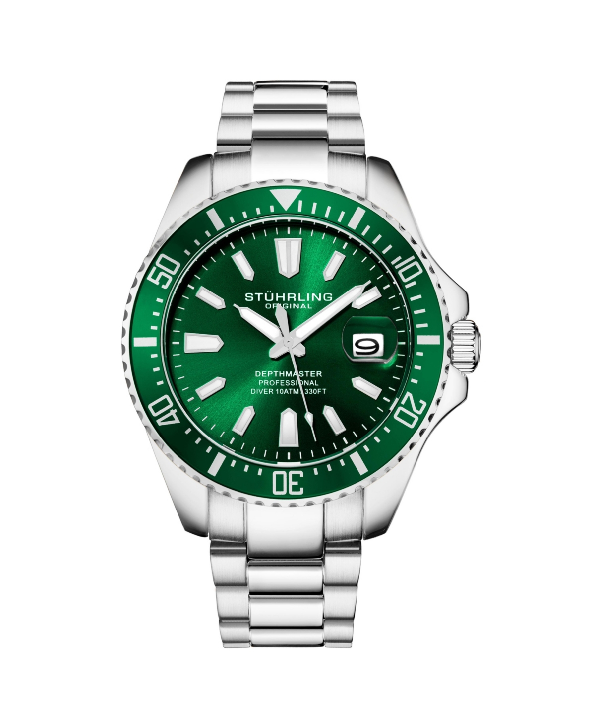 Men's Aquadiver Silver-tone Stainless Steel , Green Dial , 42mm Round Watch - Silver-tone