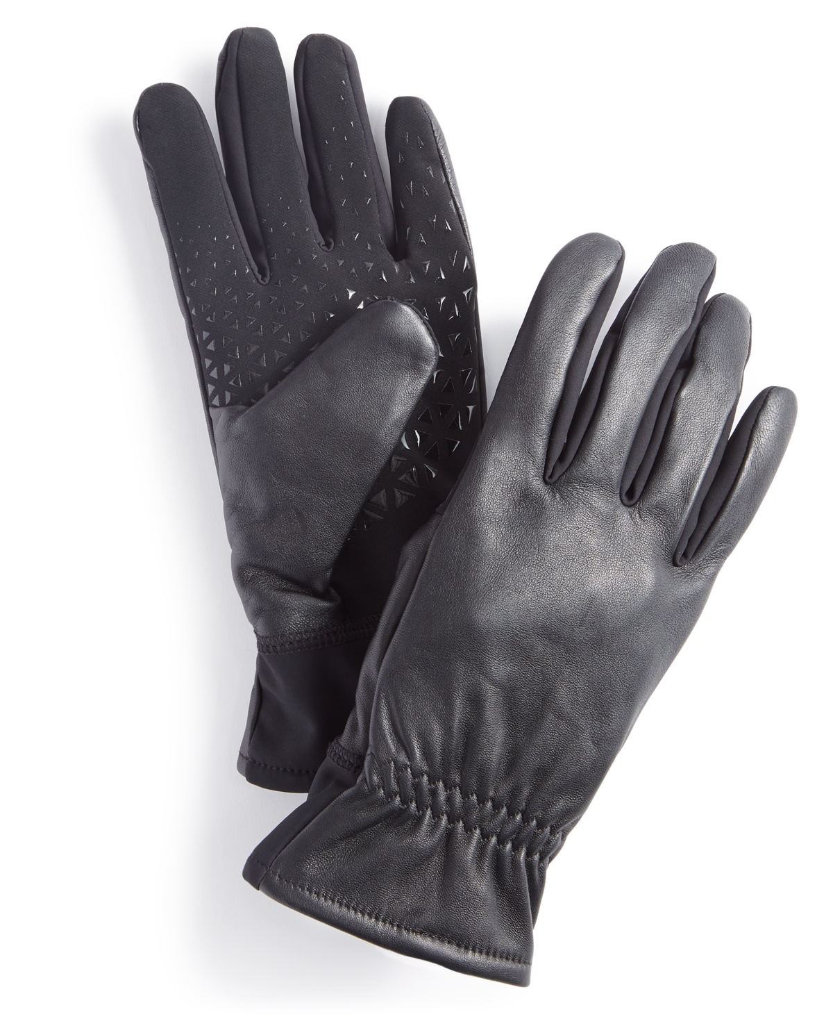 Men's Gathered-Wrist Lined Leather Gloves - Black