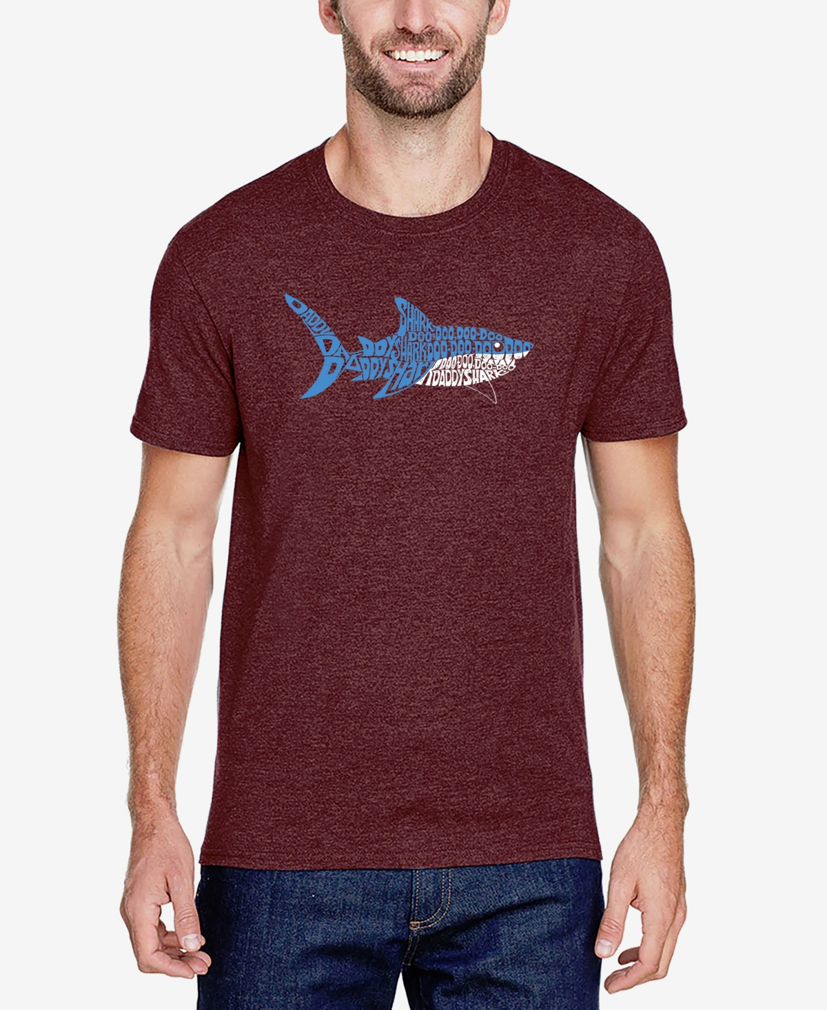 La Pop Art Men's Premium Blend Daddy Shark Word Art Short Sleeve T-shirt In Burgundy