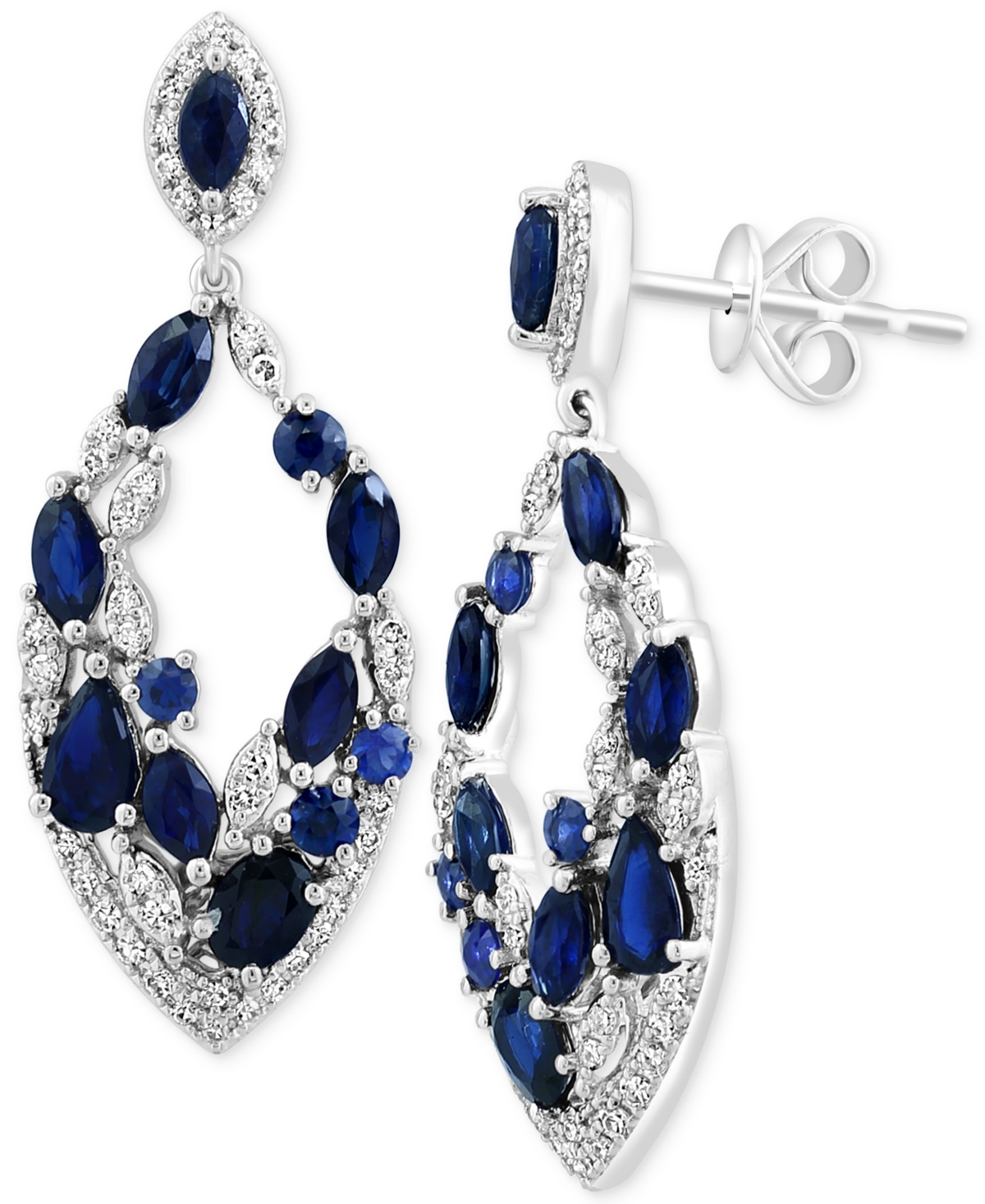 Effy Collection Effy Sapphire (2-3/8 Ct. T.w.) & Diamond (1/3 Ct. T.w.) Cluster Drop Earrings In 14k White Gold