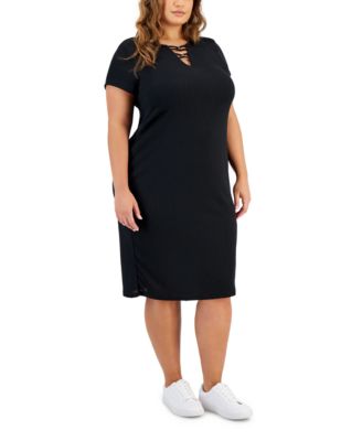 FULL CIRCLE TRENDS - Trendy Plus Size Variegated Rib Bead-Detail Midi Dress