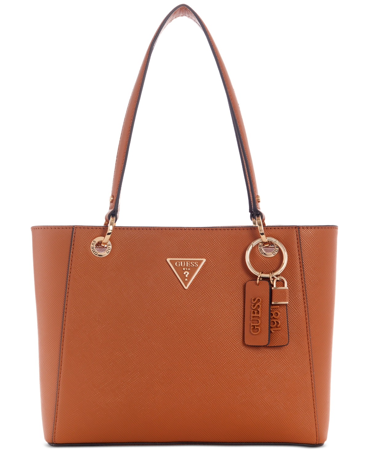 Guess Noelle Small Double Compartment Top Zip Tote Bag In Light Cognac