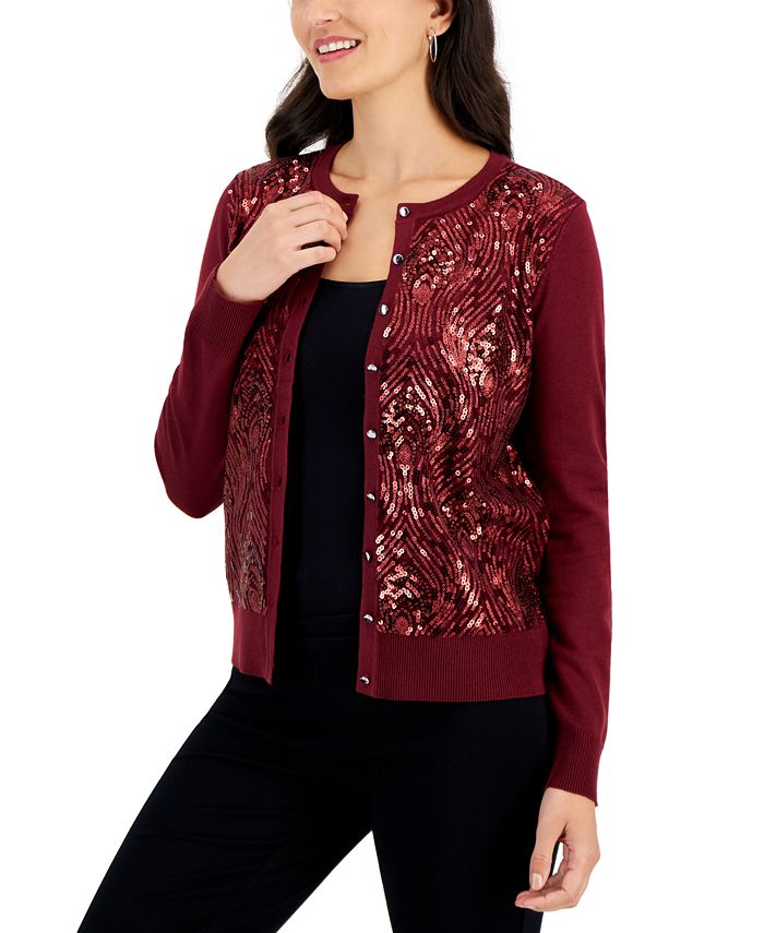 JM Collection Petite Feather Sequin Party Cardigan, Created for Macy's ...