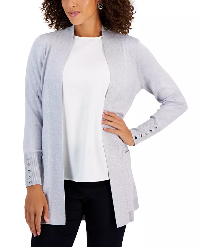 Women's Open-Front Metallic Cardigan