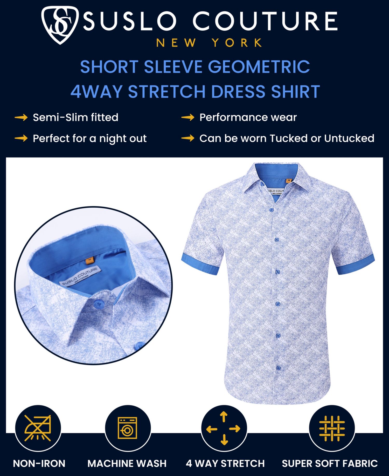 Men's Slim-Fit Geo-Print Performance Shirt