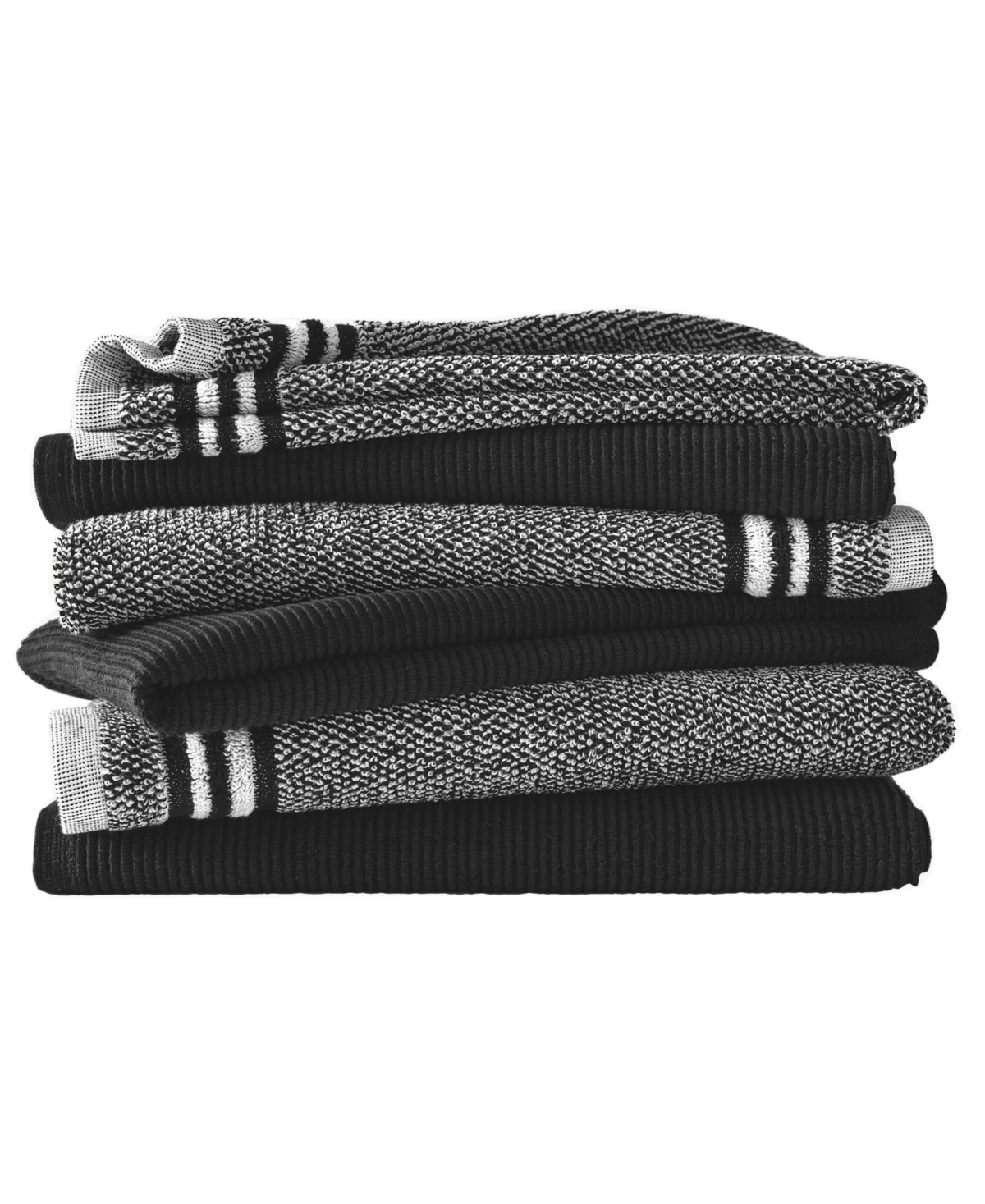 Blue Loom Logan Marled Rib Kitchen Towel, Set Of 6 In Black