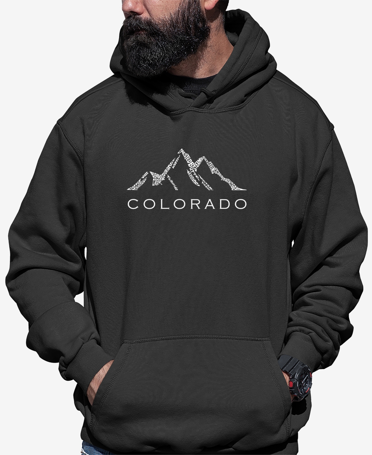 La Pop Art Men's Colorado Ski Towns Word Art Long Sleeve Hooded Sweatshirt In Dark Gray