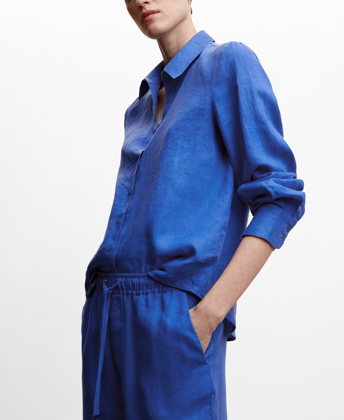 Mango Linen Button-up Shirt In Blue