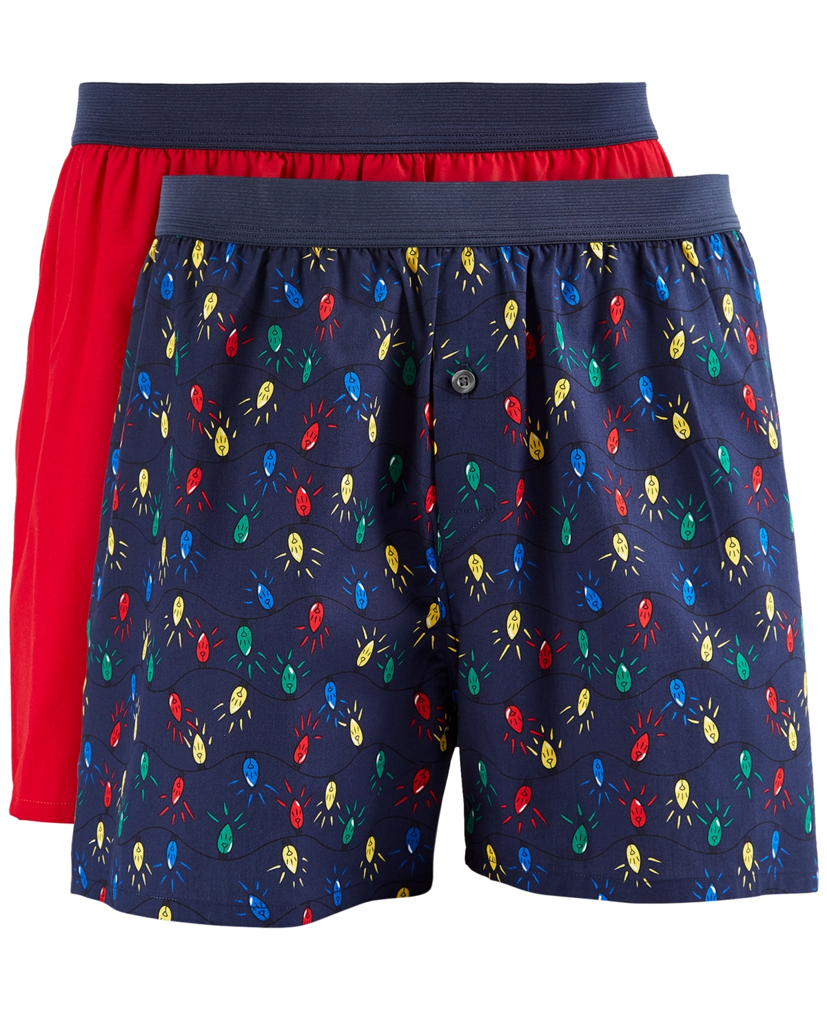 Club Room Men's 2-pk. Holiday Lights & Solid Boxer Shorts, Created for Macy's