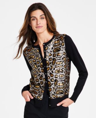 JM Collection Petite Leopard Sequin Party Cardigan Created for Macy s Macy s