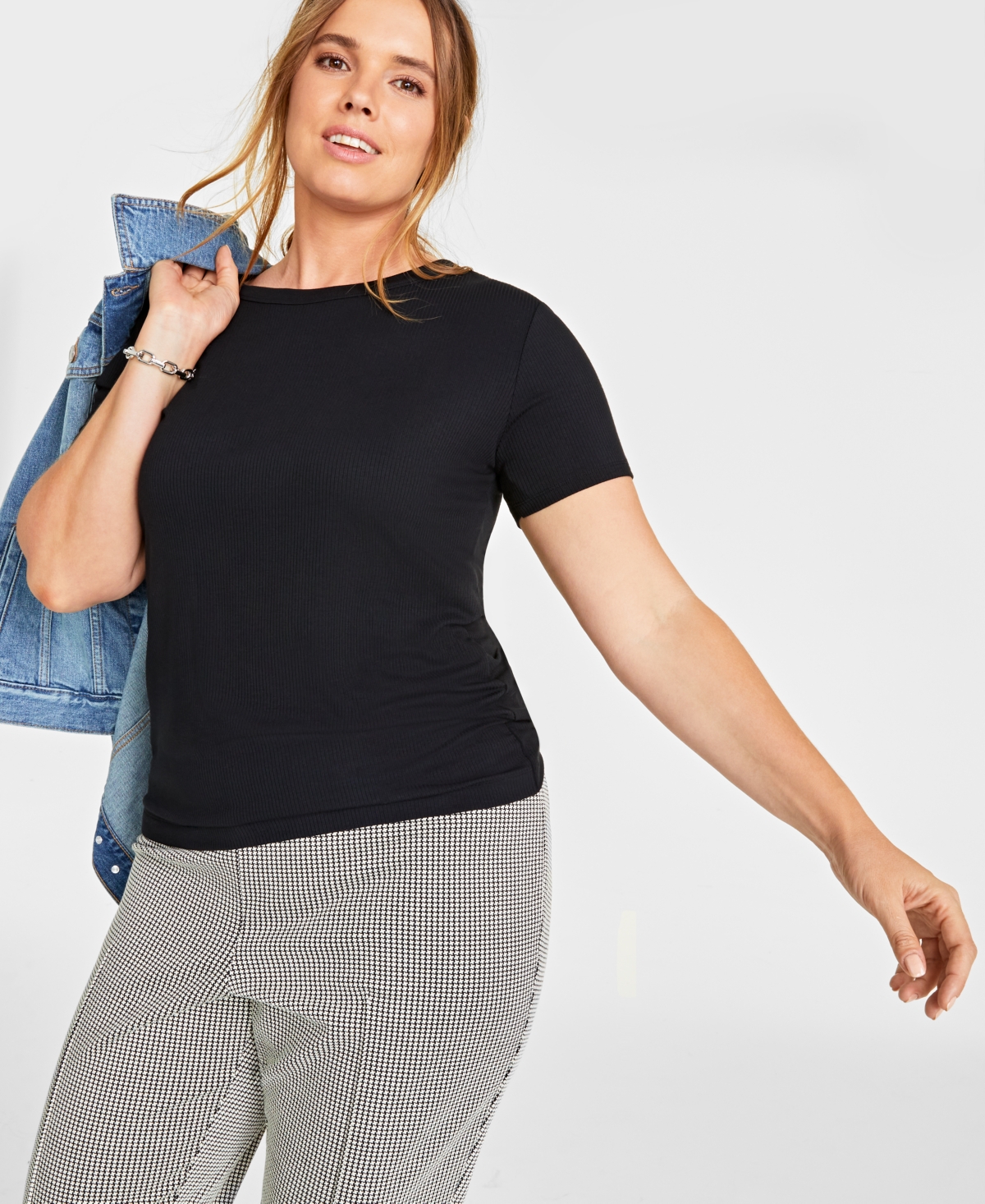 On 34th Women's Ribbed T-shirt, Xxs-4x, Created For Macy's In Deep Black