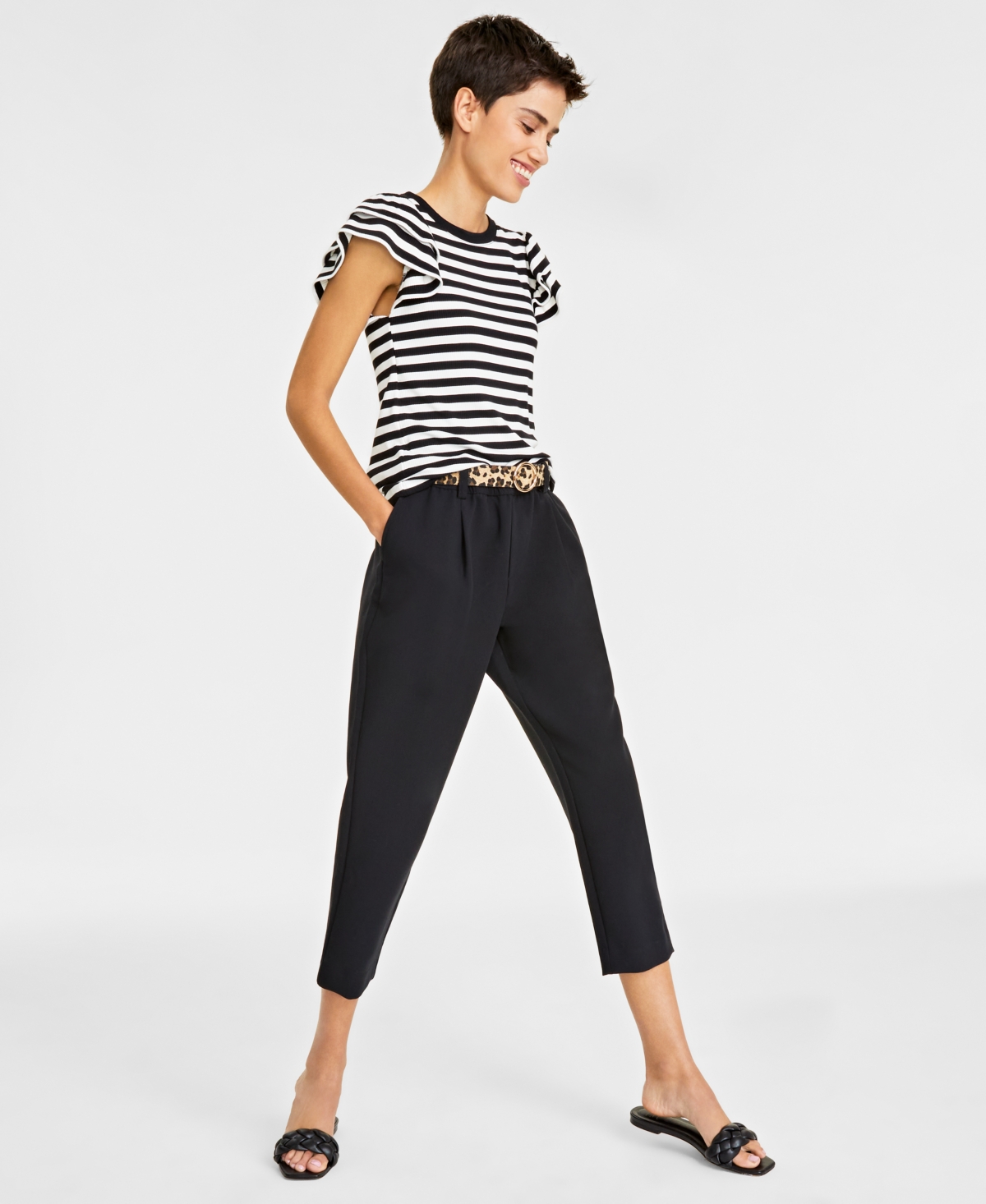 On 34th Women's Double-weave Pull-on Ankle Pants, Created For Macy's In Deep Black