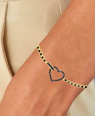 Black Cubic Zirconia Heart & Bezel Bolo Bracelet