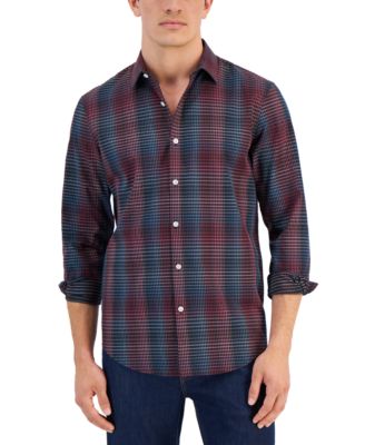 Alfani - Men's Grad Plaid Yarn-Dyed Long Sleeve Shirt