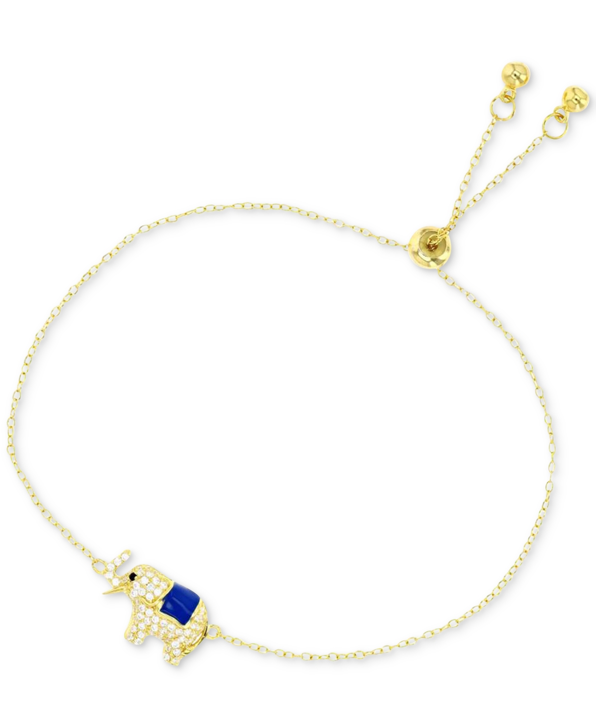 Macy's Cubic Zirconia & Enamel Raised Trunk Elephant Bolo Bracelet In Gold