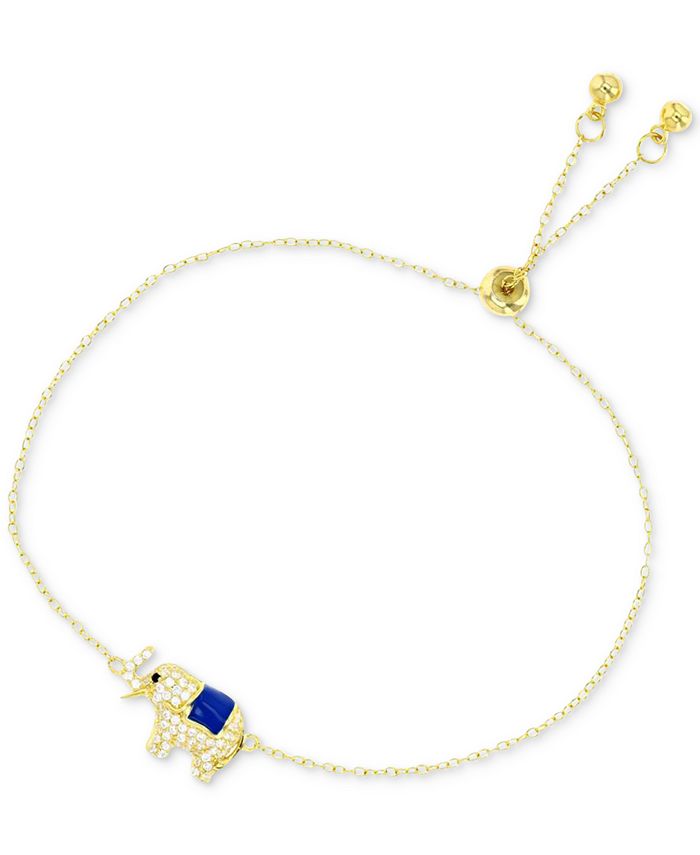 Cubic Zirconia Enamel Raised Trunk Elephant Bolo Bracelet