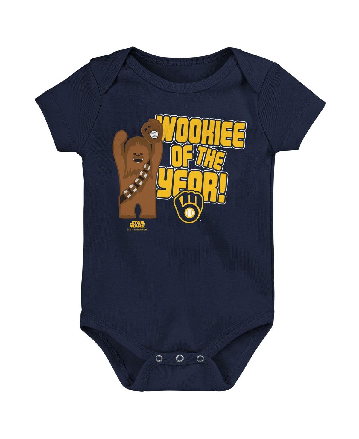Outerstuff Babies' Newborn And Infant Boys And Girls Navy Milwaukee Brewers Star Wars Wookie Of The Year Bodysuit In Black