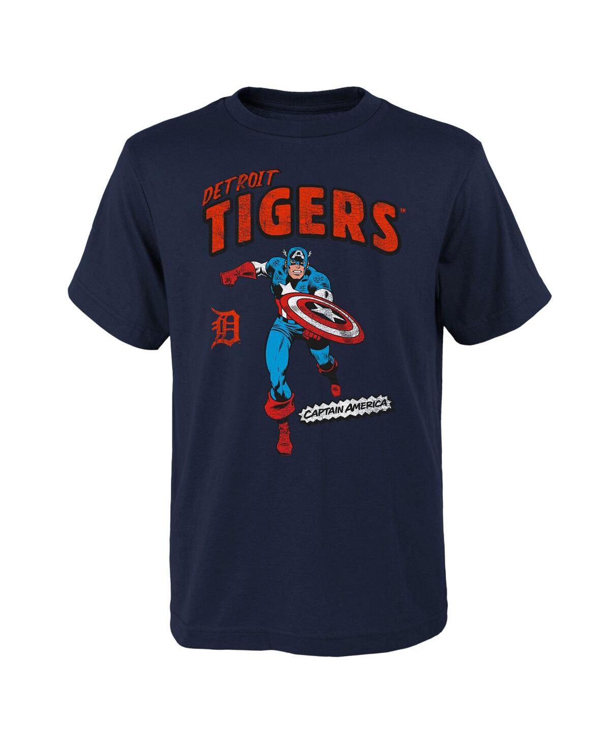 Outerstuff Kids' Big Boys And Girls Navy Detroit Tigers Team Captain America Marvel T-shirt