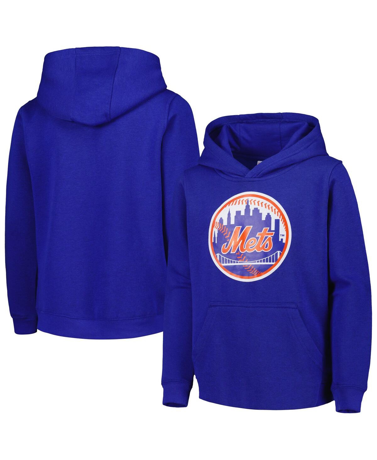 OUTERSTUFF BIG BOYS AND GIRLS ROYAL NEW YORK METS TEAM PRIMARY LOGO PULLOVER HOODIE