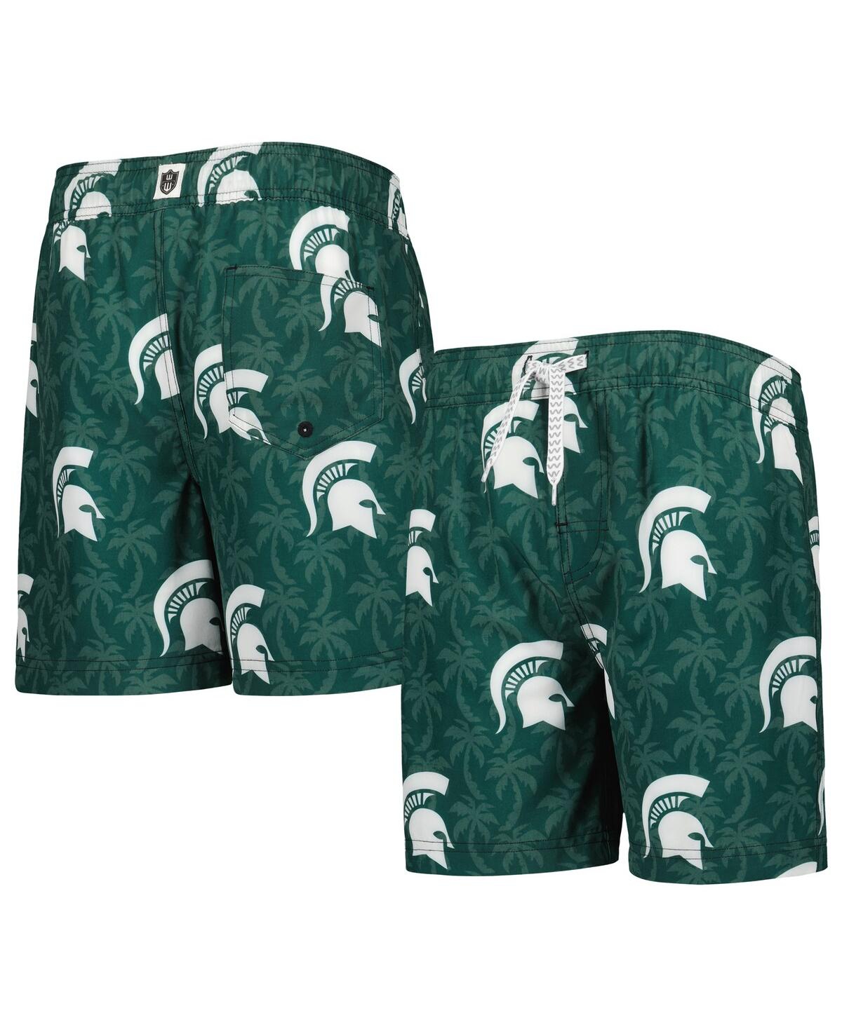 Wes & Willy Kids' Big Boys And Girls  Green Michigan State Spartans Palm Tree Swim Shorts