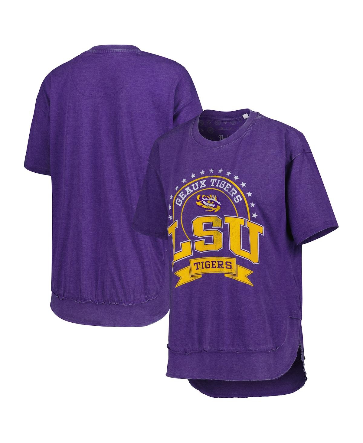 Shop Pressbox Women's  Heather Purple Lsu Tigers Vintage-like Wash Poncho Captain T-shirt