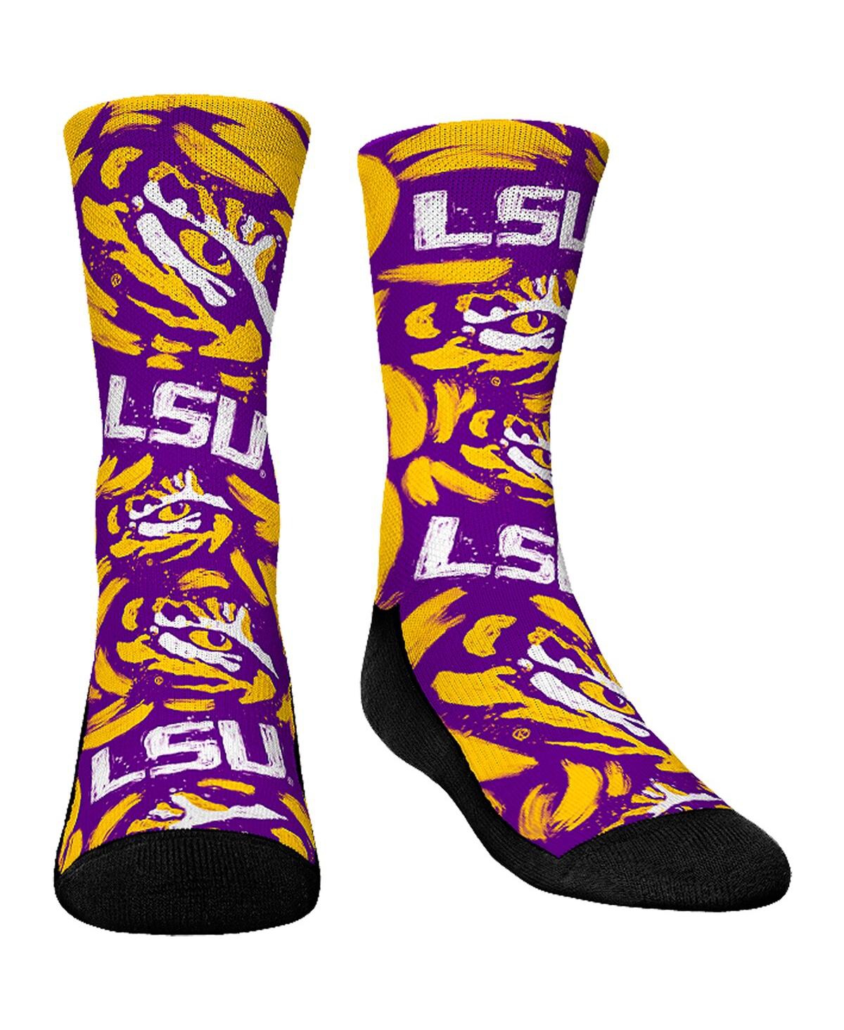 Rock 'em Kids' Youth Boys And Girls  Socks Lsu Tigers Allover Logo And Paint Crew Socks In Purple