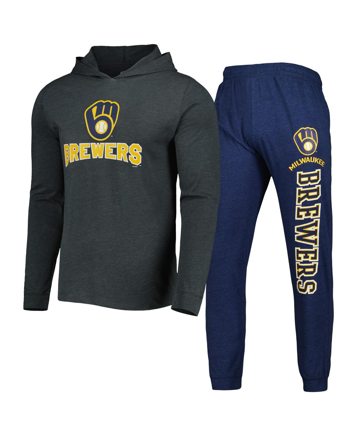Concepts Sport Men's  Heather Navy, Heather Charcoal Milwaukee Brewers Meter Hoodie And Joggers Set In Heather Navy,heather Charcoal