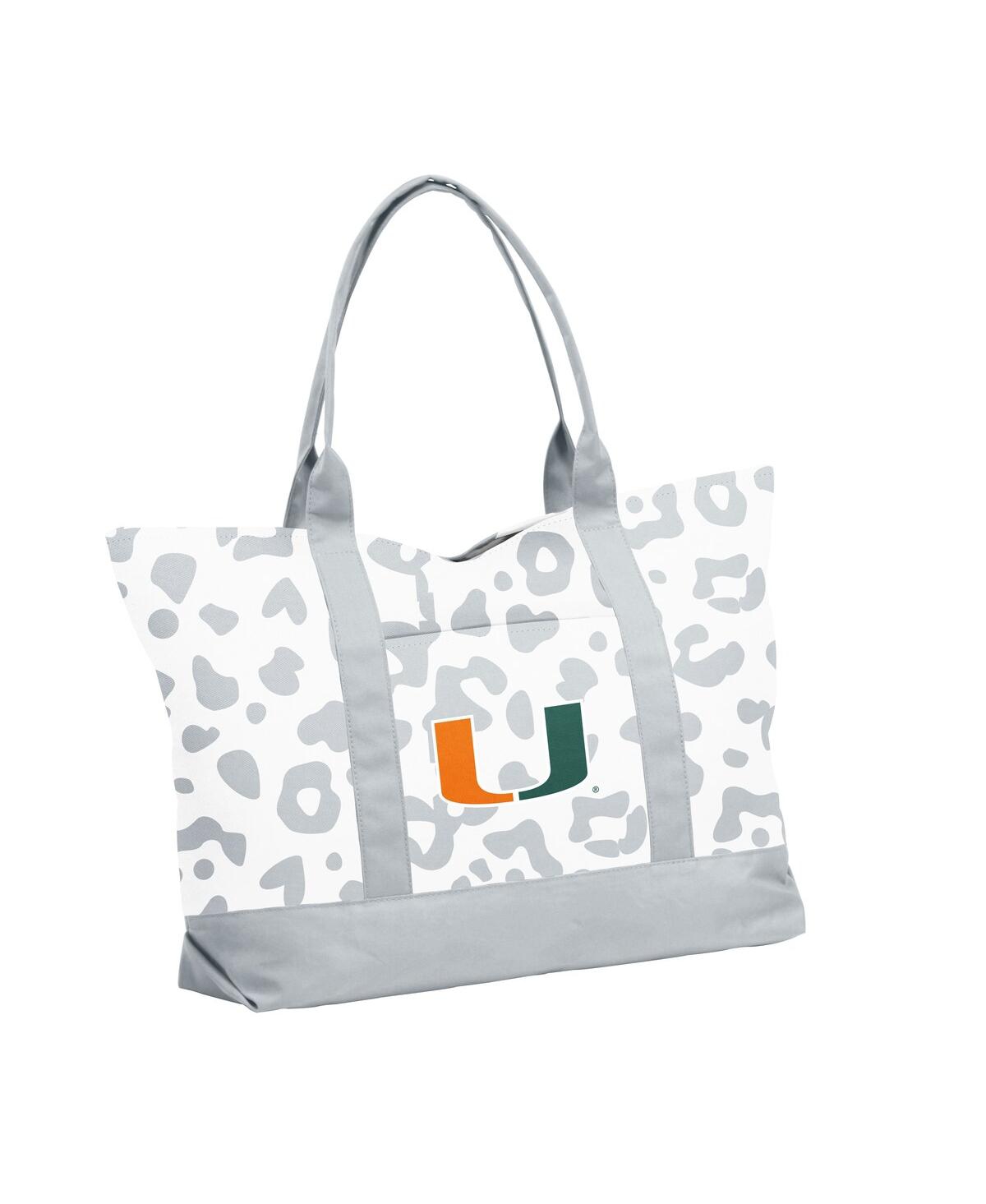 Logo Brands Women's Miami Hurricanes Leopard Pattern Tote In White,gray
